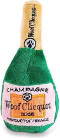 Haute Diggity Dog Woof Clicquot Rose Plush Squeaker Bottle - Small Machine-Washable Safe Fabric for Enrichment - Designer Dog Toys & Birthday Dog Toy for Puppies & All Breeds, Size Small
