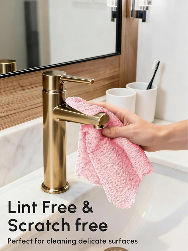 Microfiber Cleaning Cloths Roll, 75 Pack Tear Away Microfiber Towels Roll, 12" x 12" Lint Free Rags, Reusable Cleaning Cloths, Washable, Scratch Free,Ultra Absorbent Dish Rags(Pink Ripple)