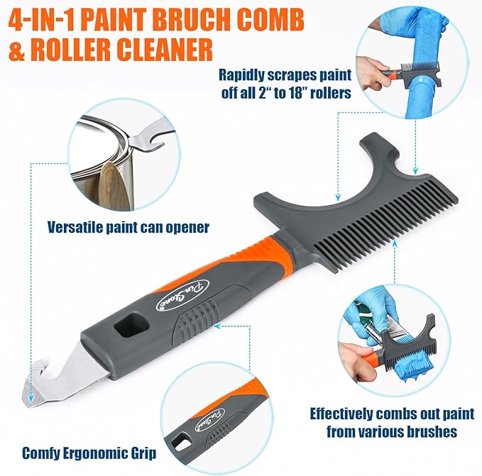10pcs 12"-18" Adjustable Large Paint Roller Kit: 1-5Ft Aluminum Extension Poles, Brush & Roller Cleaner, Ergonomic Handle, 18" Nylon Covers for Walls,Ceiling,Floors,Interior,Exterior Painting
