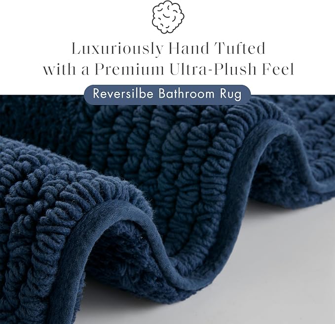 Madison Park Splendor Reversible 100% Cotton Bath Runner, 24 x 72, Navy | Tufted Bathroom Rug, 3000 GSM, Hotel Quality, Luxurious Plush, Medium Pile, Absorbent, Quick Dry, OEKO-TEX, Shower Room Décor