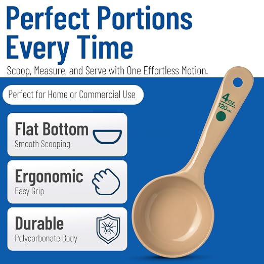 Carlisle FoodService Products 432806 Short Handle Portion Control Spoon, 4 Ounces, Beige (Pack of 12)