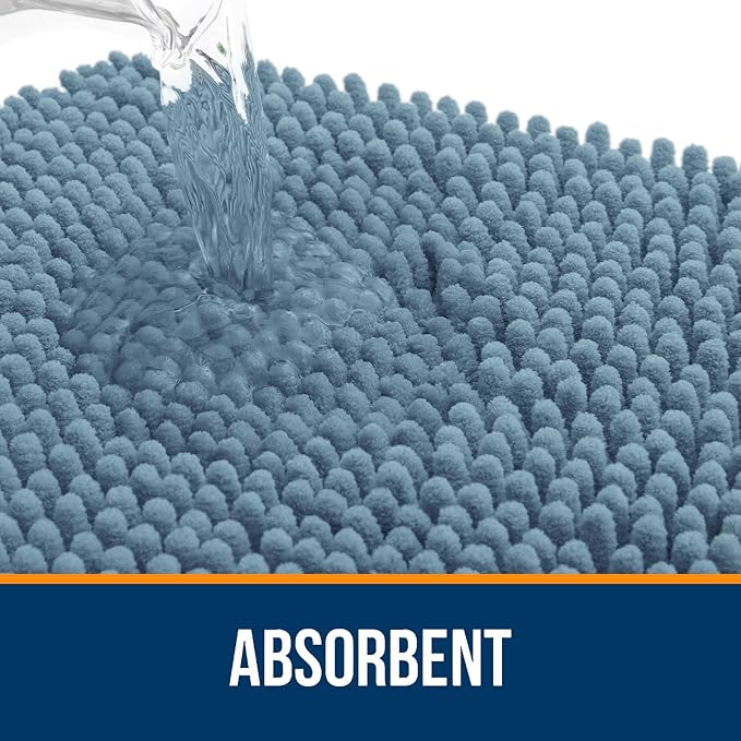 OLANLY Large Bathroom Rugs 47x32, Extra Soft Absorbent Chenille Bath Rugs, Rubber Backing Quick Dry, Machine Washable Bath Mats for Bathroom Floor, Tub and Shower, Home Decor Accessories, Airy Blue