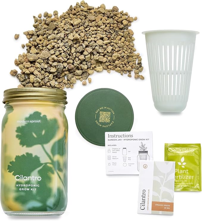 Modern Sprout Mason Garden Jar + Replant Kit - Self-Watering Hydroponics Growing System Kit w/Organic Herb Seeds - Jar Planter for Indoor Herb Garden - Seed Starter - Gift for Mother's Day - Cilantro
