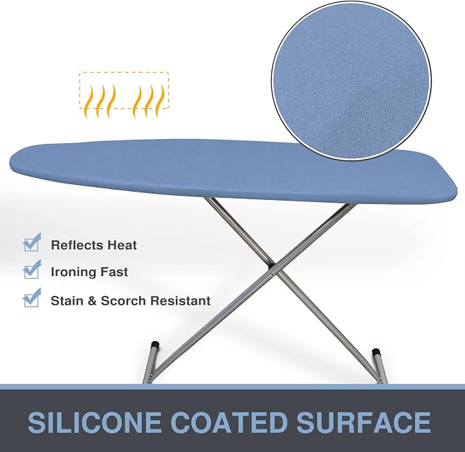 VividPaw Ironing Board Cover and Pad 18x54, Thick Padding, Elastic Edge, Silicone Coated, Resist Scorching, Adjustable Fastener, Heavy Duty Padded Iron Board Covers (Blue)