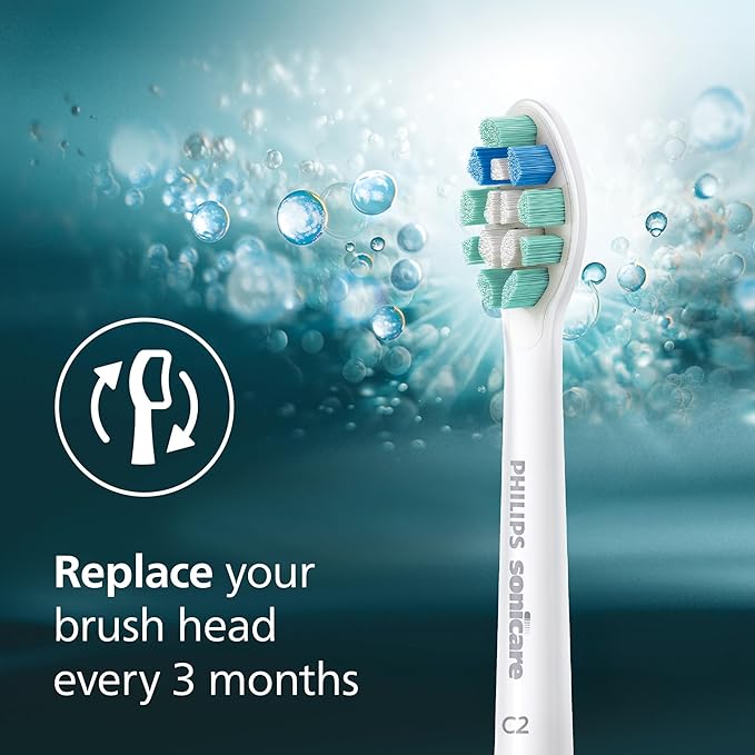 Philips Sonicare C2 Plaque Control - Genuine Replacement Electric Toothbrush Heads, White, 6 Pack Up to 18 Month Supply, HX9026/77