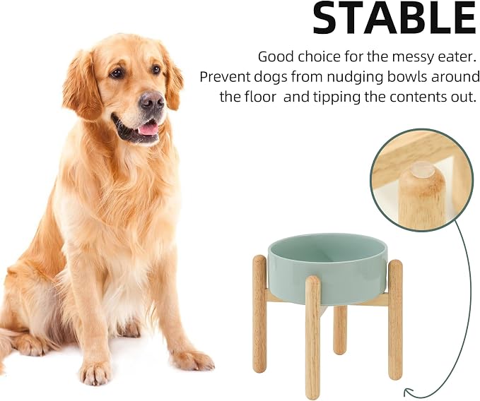 Havniva Elevated Dog Bowls Ceramic Dog Bowls with Stand, Dog Food Bowl | 8.3” Raised Dog Bowls with Non-Slip Wood Stand, Dog Food and Water Bowl Set, Dog Feeding Bowls for Large Dogs