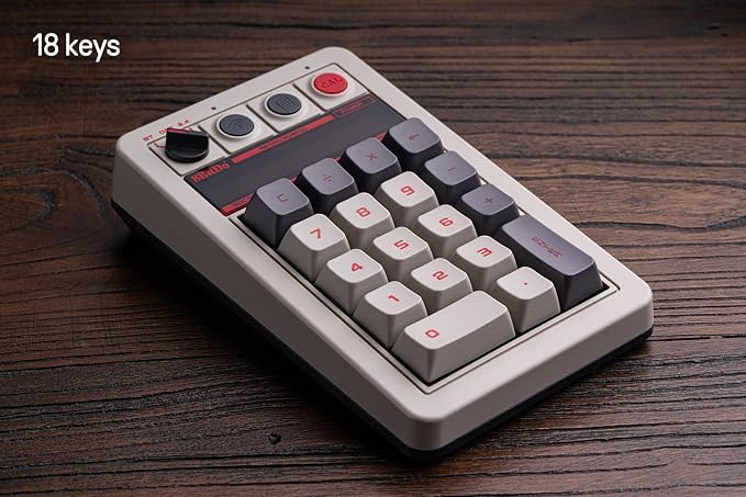 8Bitdo 18 Keys Retro Mechanical Numpad, Supports PC Numpad & Standard Calculator Mode, Hot-swappable, PC Calculator Shortcut Button, Bluetooth/2.4G/Wired Numpad for Windows and Android - N Edition