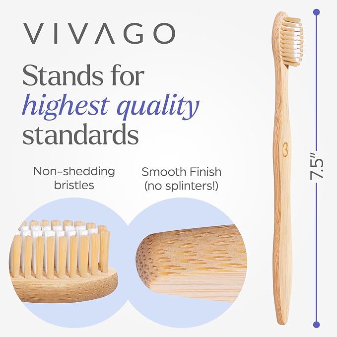 VIVAGO Bamboo Toothbrushes - Medium Bristles Toothbrushes for Adults | Natural Toothbrush, Eco-Friendly, Wooden Toothbrush, BPA-Free, 50 Pack