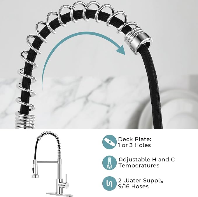 Kitchen Faucet with Pull Down Sprayer Chrome | 2-mode sprayer, 360° high arc spout, 304 SS build, drip-free valve, fingerprint-resistant, DIY install, NSF certified