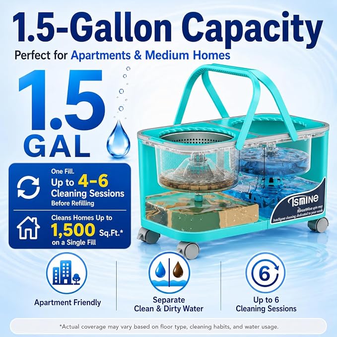 2026 Upgraded Easy-Use Spin Mop for Cleaner, Clean & Dirty Water Separation Mop Bucket for Pet & Family Homes,360° Swivel Wheels, Safe for Hardwood & Tile, Adjustable Handle,6 Reusable Mop Heads