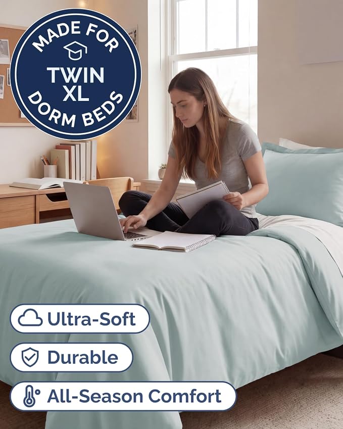 Duvet Cover Twin/Twin XL Size Set - Extra Soft Twin/Twin XL Duvet Cover 68" x 90" with 1 Pillow Sham for Women, Men, Kids & Teens - Comfy, Easy-Care & Fade Free w/ Zipper Closures & Ties (Ice Blue)