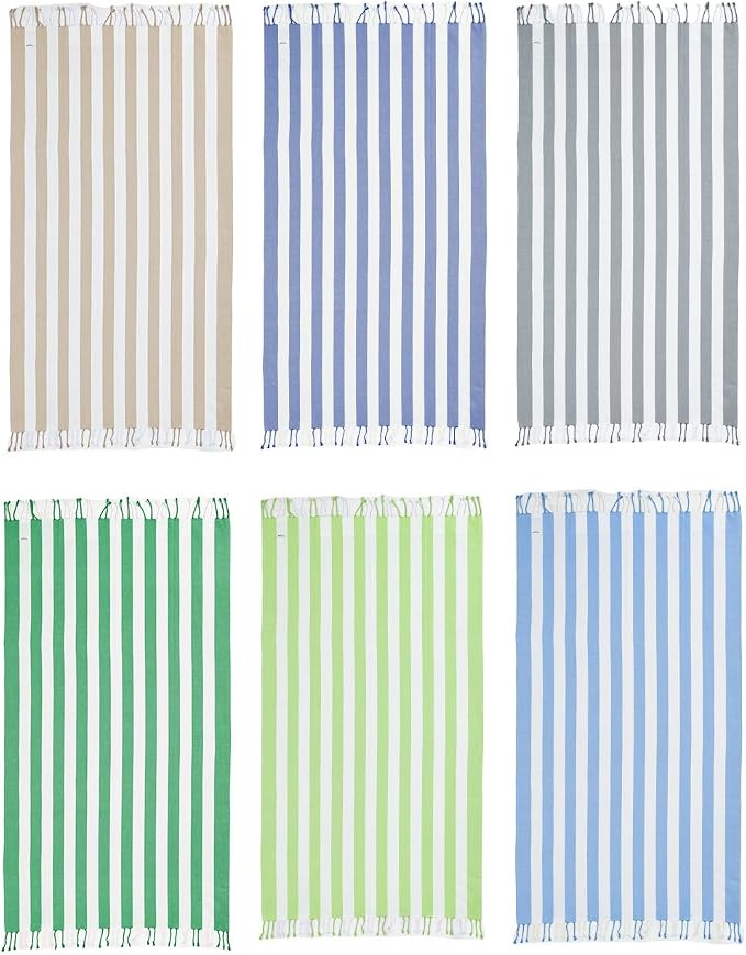 LANE LINEN 6 Pack Beach Towels Bulk, Oversized, 39"x71" - Cabana Collection | Classic Cabana Stripe - Fast-Drying Travel Companion - Reinforced Hems, No Fraying - Fade & Shrink Resistant - Pool Day