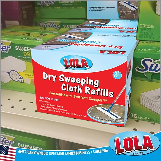LOLA Dry Sweeping Cloth Refill Pads, 16 Pack, Unscented, Compatible with Swiffer Floor Mop, Comparable to Swiffer Refills, 11" x 8.13"