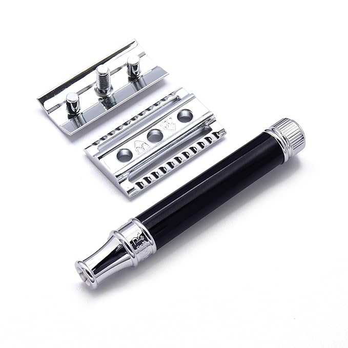 Edwin Jagger DE86 Classic Double Edge Manual Eco-Friendly and Reusable Safety Razor for Men and Women for Shaving Cream or Soap Fits All DE Razor Blades (Imitation Ebony)