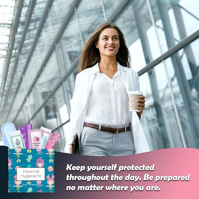 Menstrual Kit All-in-One 10 Pack | Convenience on The Go | Period Kit Pack for Travelling, Tweens & Teenager | Individually Wrapped Feminine Hygiene Product (Under The Sea)