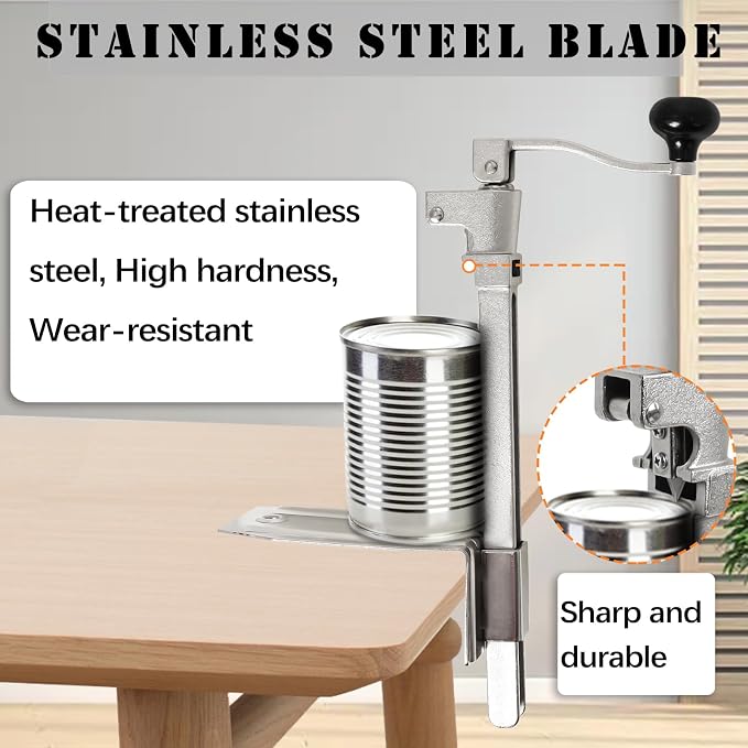 Commercial Can Opener Heavy Duty, Adjustable Manual Opener with 2 Blades | Fits Tall Cans Up To 10 Inches, Manual Opener with Plated Steel Base, Stable Countertop Use for Restaurant, Hotel, Food Store