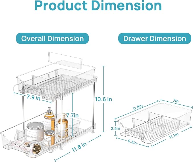 Vtopmart 4 Pack 2 Tier Bathroom Under Sink Organizers and Storage, Clear Kitchen Pantry Organization, Pull Out Medicine Cabinet Organizer with Movable Dividers
