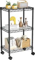 Golpart Small 3 Tier Shelves Storage Wire Shelving Unit Metal Shelf Adjustable Organizers Storage Shelving with Wheels for Bathroom Laundry Room Kitchen Pantry11.7”D x 17.7”W x 30.7”H Black