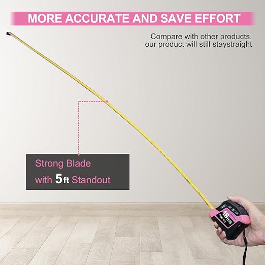 PREXISO 2-in-1 Digital Tape Measure - 16Ft Pink Digital Measuring Tape Rechargeable, Ft/Ft+in/in/M/CM/MM Unit - Metric & Inches Retractable Electronic Tape Measure Auto Lock, Pythagorean, Area, Volume