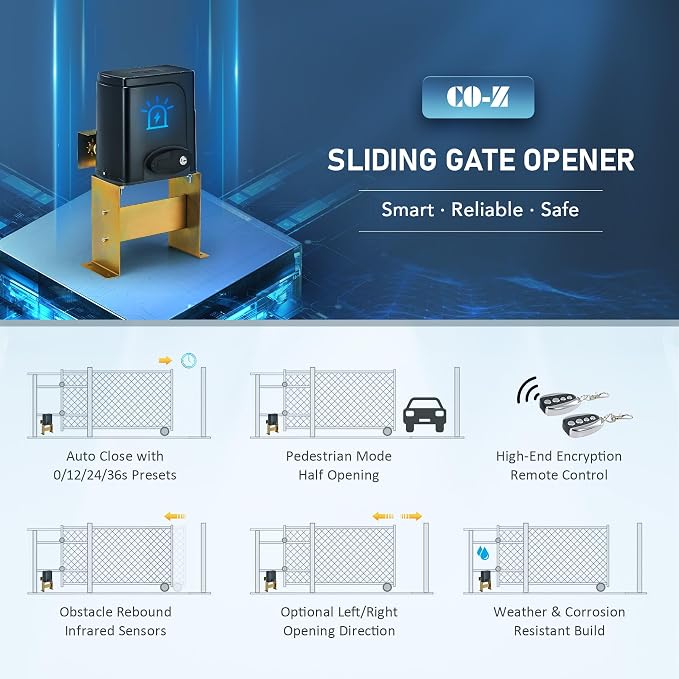 CO-Z APP Smart Automatic Sliding Gate Opener, 280W Electric Gate Opener for Doors up to 1400lb 40ft, Driveway Home Garden Gate Opening System, Gate Complete Kit with Remote Control & IR Sensor