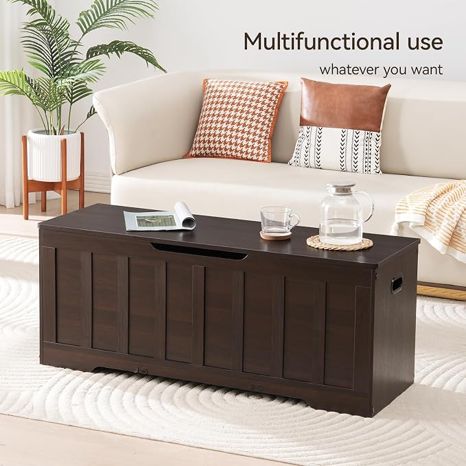 VANKILEY 47.2" Storage Chest Extra Large,Storage Trunk with 2 Safety Hinges,Wooden Storage Bench,Shoe Bench,47.2x15.7x19.1 Inch,Easy Assembly,Storage Bench for Bedroom,Living Room,entryway(Espresso).