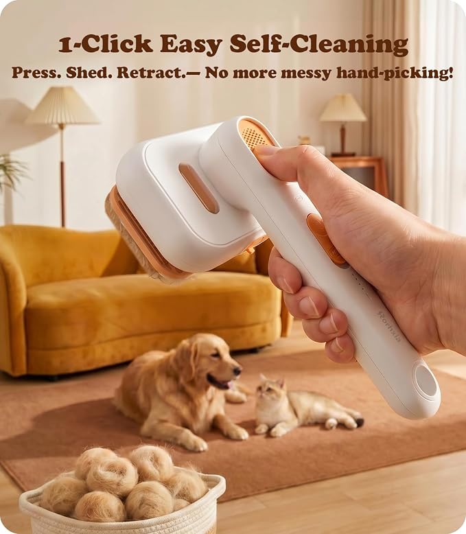 Rorhxia Steam Dog Brush for Shedding [Skin Friendly, Self Cleaning, 1*Shampoo, IPX7 Waterproof] Pet Pro Grooming Tool for Dog & Cat, Short/Long Hair, Poodle, Doodle, Bulldog, Golden, Labrador
