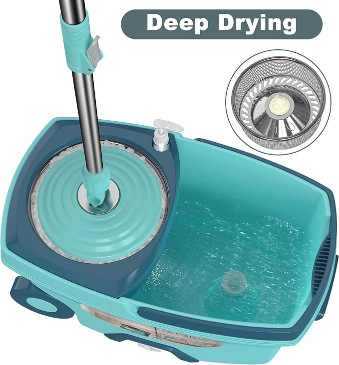 Spin Mop and Bucket System, Mop and Bucket with Wringer Set,Mops for Floor Cleaning,Household Supplies Tools with 6 Replacement Refills,61" Extended Handle for Household Hardwood Floor - Green