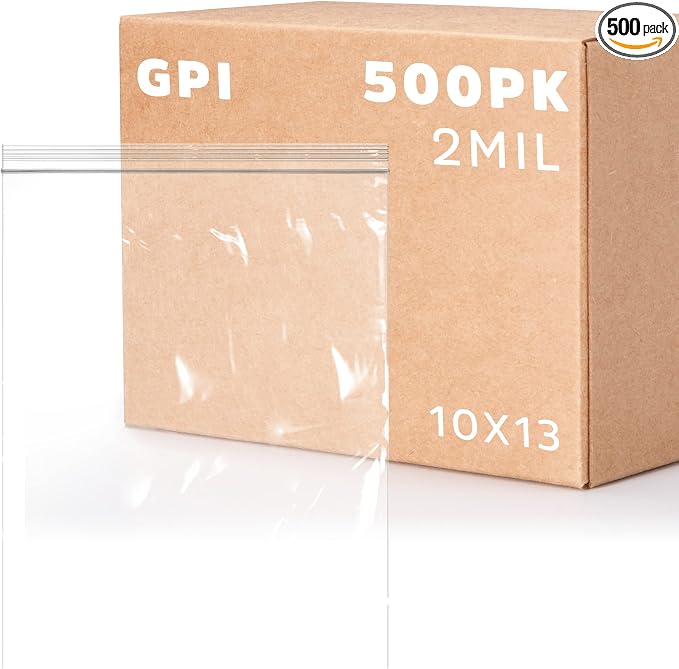 GPI - 10" x 13" Zip Bags, 500 Count, Clear Plastic Reclosable Zipper Poly Baggies, with Resealable Zip Top Lock. for Freezer, Apparel, Clothing, Food, Home & Office Supplies.