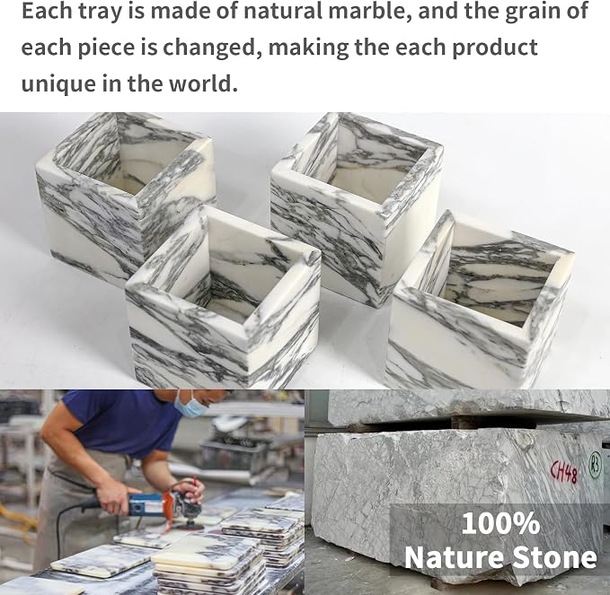 Natural Marble Makeup Brush Holder for Vanity, Toothbrush Holder for Bathroom, Luxurious Countertop Organizer, Arabescato White Bathroom Accessories
