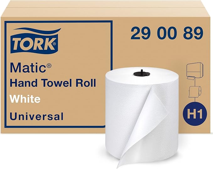 Tork Matic Soft Hand Towel Roll & Matic Paper Hand Towel Roll White H1, Universal, 100% Recycled Fiber, 6 Rolls x 700 ft, 290089