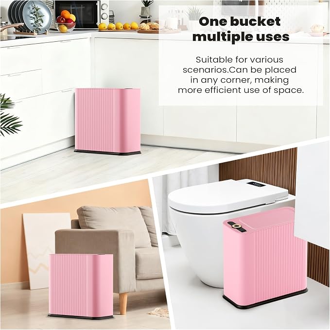XLHOMO 9-Piece Pink Bathroom Accessories Set - Cute & Functional Set with Slim Trash Can, Soap Dish & Jars - Ideal Gift for Girls, Dorm Room & Modern Vanity Decor