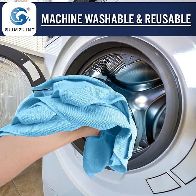 GLIMGLINT Blue Microfiber Cleaning Cloth,150PK Reusable Cleaning Rags,Highly Absorbent Shop Rags Bulk,All-Purpose Car Cleaning Towels for TV Screen, Kitchen, Bathroom, Restaurant, Garage, 14"X12"