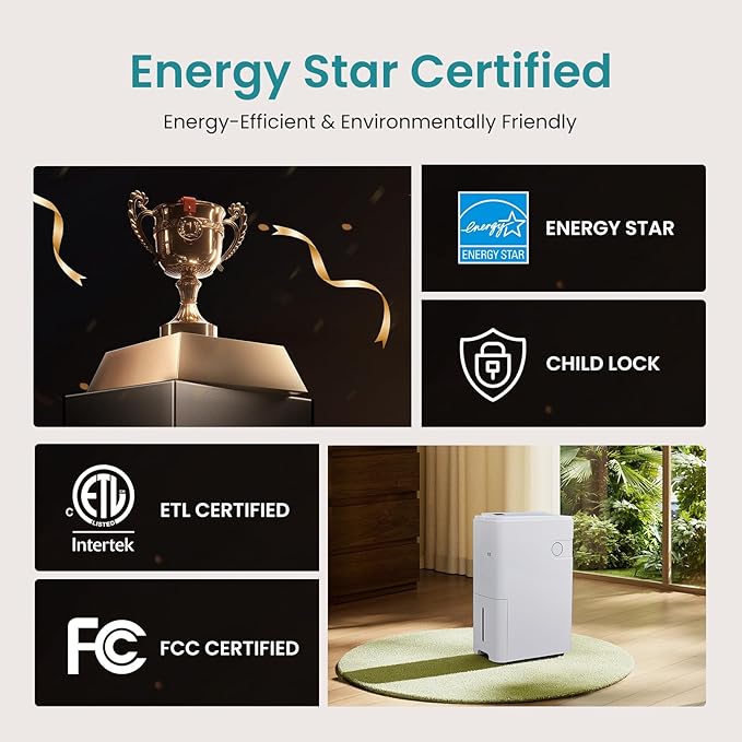 OLIXIS 80Pints Dehumidifier with Drain Hose, Most Efficient Energy Star, 5,500 Sq.Ft Dehumidifier for Basement, 5L Tank, Smart Humidity Ring, Ideal Humidity Remover for Home, Bedroom & Bathroom