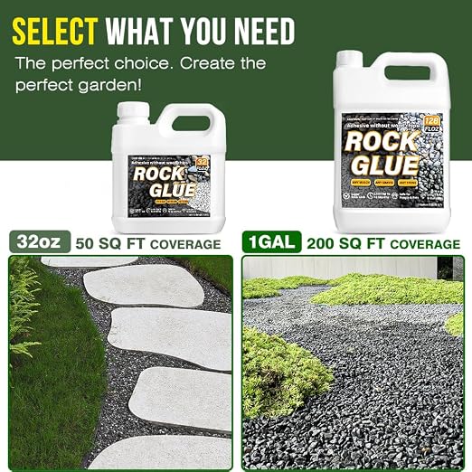 Rock Glue for Landscaping - 2 Gallon Heavy Duty Gravel Binder and Pebble Lock, Clear Drying Permeable Landscape Glue for Pea Gravel, River Rock, Stones & Mulch, Eco-Friendly, DIY Pathway (2x128oz)