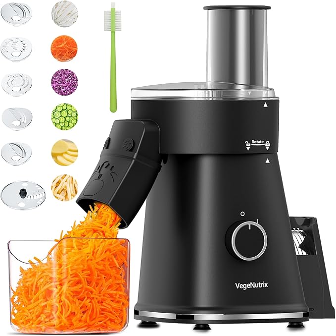 Electric Cheese Grater Salad Shooter, 6-In-1 Electric Slicer For Home Kitchen,One-Touch Easy Control,With Safety Push Bar Cheese Grater Electric For Zucchini,Cheese,Vegetable