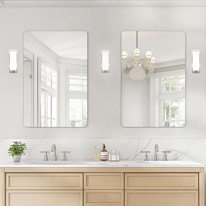 USHOWER 2-Pack Frameless Bathroom Mirrors for Over Sink, 24x36 Inch Rectangular Vanity Mirror with Rounded Corner, Shatterproof Mirror for Vanity, Bedroom, Entryway Upgraded & Remodel
