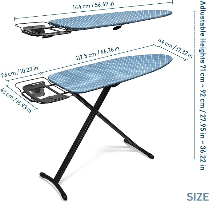 Duwee 17"x46" Ironing Board Full Size,Deluxe Ironing Board with Iron Rest | Heat Resistant Cover and Thicken Felt Pad, Adjustable Height,Heavy Sturdy Legs,Black