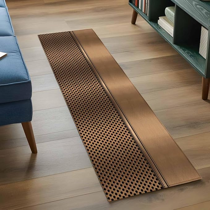 Kitchen Runner Rug 2 x 6 Ft, Brown Metal Hole Laundry Room Rugs Indoor Non Slip Washable, Modern Copper Net Eye Hole Pattern Decorative Carpet Long Mat for Sink/Hallway/Living Room