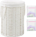 SETVSON Laundry Basket Round Rattan Laundry Hamper 29.1 Gal(110 L) Handwoven Large Wicker Basket with Handles, Wicker Hamper with Removable Bags and 2 Mesh Bags for Bathroom Living Room White(No Lid)