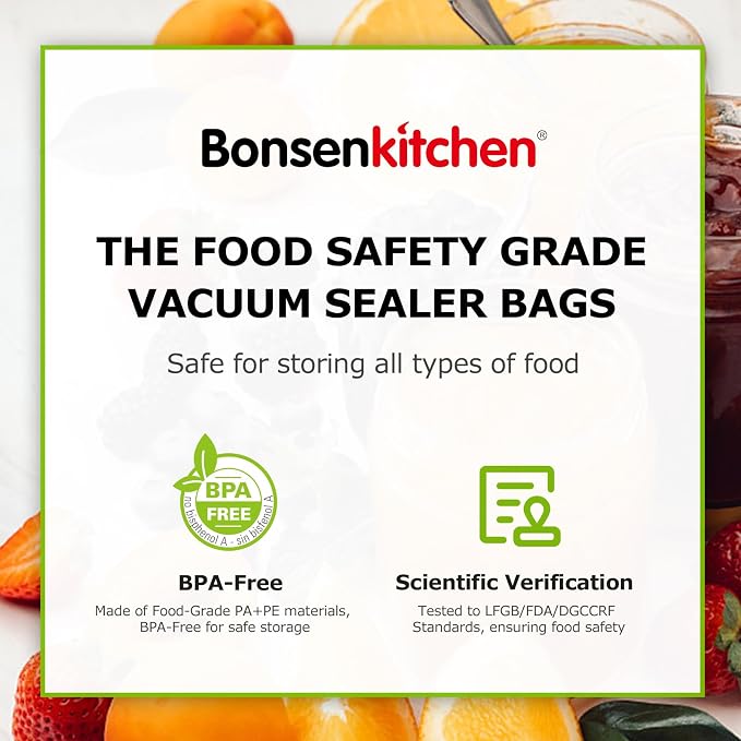 Bonsenkitchen Precut Vacuum Bags 120 Quart 8" x 12" | BPA Free, Textured Food Sealer Bag, Thick Embossed, Sous Vide Cooking Bags for Storage