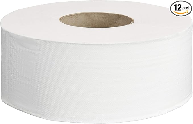 AmazonCommercial 2-Ply White Jumbo Roll Toilet Paper, 9 in, Septic Safe, Compatible with Universal Dispensers, FSC Certified, 1000 Feet Per Roll (Pack of 12)