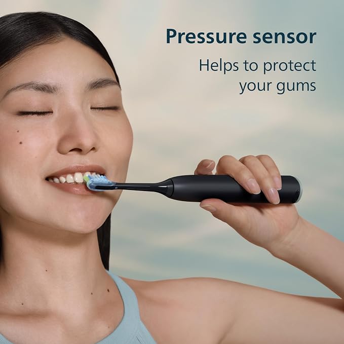 Philips Sonicare 6500 Rechargeable Electric Toothbrush, 2 Brush Head, Black | 1000% More Plaque Removal¹, Visual Pressure Sensor, 9 Brush Settings, App Connected, 21-Day Battery, Travel Case, HX7411/08