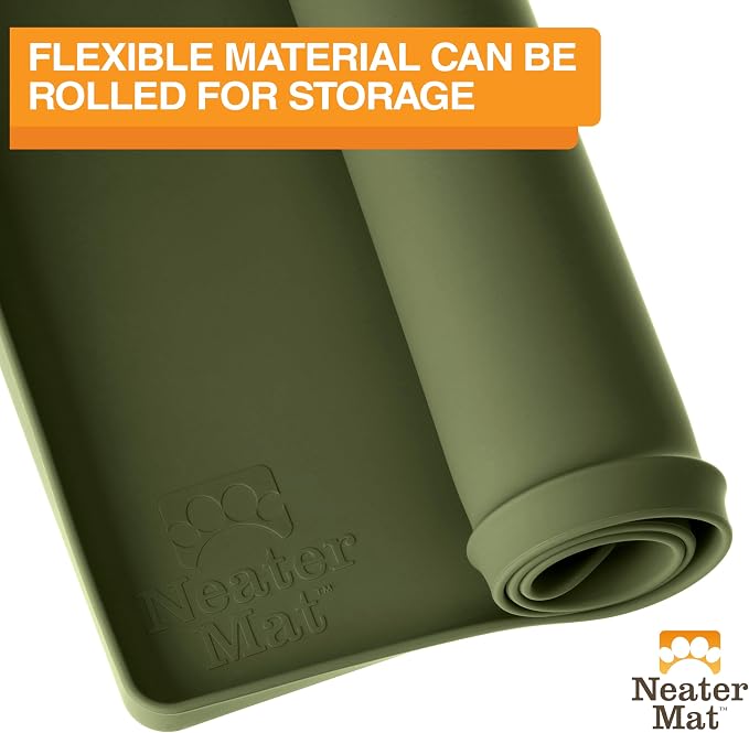 Neater Pet Brands Neater Mat Pet Mats for Food and Water, Cat & Dog Bowl Mat Waterproof Silicone, Feeding Tray, Dog Food Mats for Floors, Placemat w/Raised Edge for Under Bowls, 32" x 24", Olive