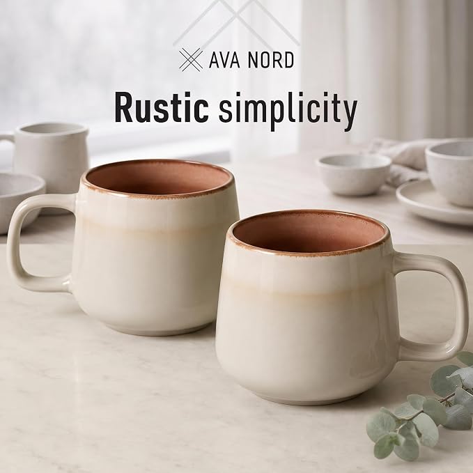 Ava Nord Large Stoneware Ceramic Coffee Mugs Set of 2 | 20 oz | Sage Ash | Lead-Free, Non-Toxic, Freezer - Microwave & Dishwasher Safe, Comfortable Handle, Aesthetic Nordic Design for Tea, Cocoa