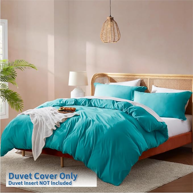 Nestl Teal Duvet Cover Full Size - Soft Double Brushed Full Size Duvet Cover Set, 3 Piece, with Button Closure, 1 Duvet Cover 80x90 inches and 2 Pillow Shams