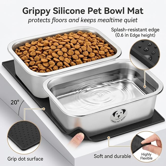 2 Pack Stainless Steel Dog Bowls for Large Dogs with Non-Slip Mat, High Capacity Metal Dog Food Bowls, Food and Water Bowl for Larges, X-Large, and Big Dogs 0.85 Gallons
