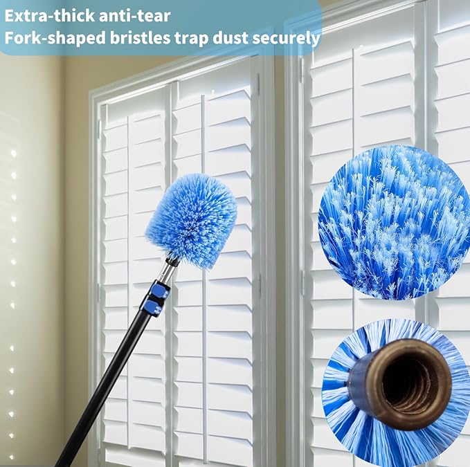 4 Pack Screw on Webster Cobweb Duster Head for Pole,Spider Web Remover Brush, Cobweb Duster Head Attachment,Fits Standard 3/4 inch Threaded Poles(Big, Blue)
