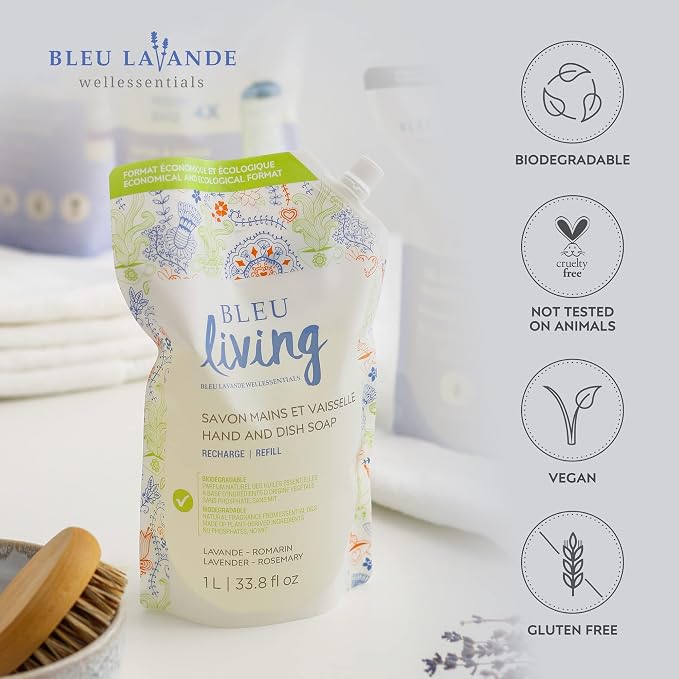 Bleu Lavande - 2 in 1 - Liquid Hand Soap & Dish Soap - Eco friendly - Made with Pure Lavender Essential Oil - Biodegradable - Cruelty free - Vegan - No artificial fragrances - 3 x 33.8 fl oz - 3 Pack