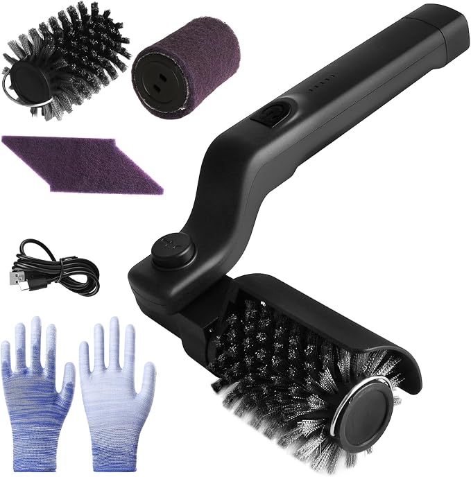 Electric Grill Brush for Outdoor, 180°Adjustable Rechargeable Cordless BBQ Grill Cleaner Brush, 3-Speed Power Rotary Grill Cleaning Brush, Reinforced Steel Bristles for Gas Charcoal Barbecue Grates