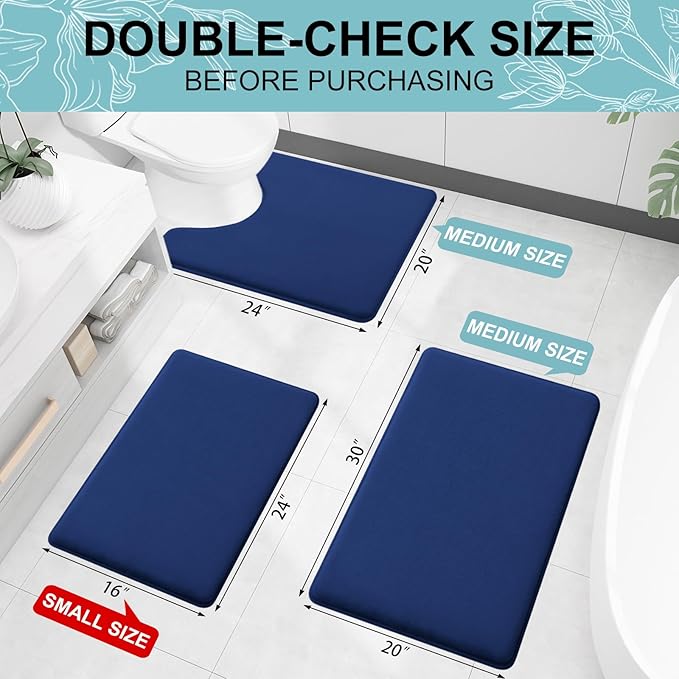 Smiry Memory Foam Bath Mat 40x24, Extra Soft and Absorbent Bathroom Mats, Non Slip Washable Carpet for Floor, Shower and Tub, Navy Blue